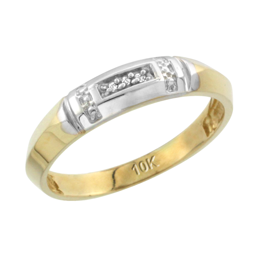 10k Yellow Gold Ladies Diamond Wedding Band Ring 0.02 cttw Brilliant Cut, 5/32 inch 4mm wide