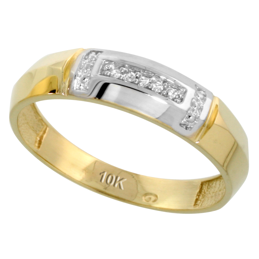 10k Yellow Gold Mens Diamond Wedding Band Ring 0.03 cttw Brilliant Cut, 7/32 inch 5.5mm wide