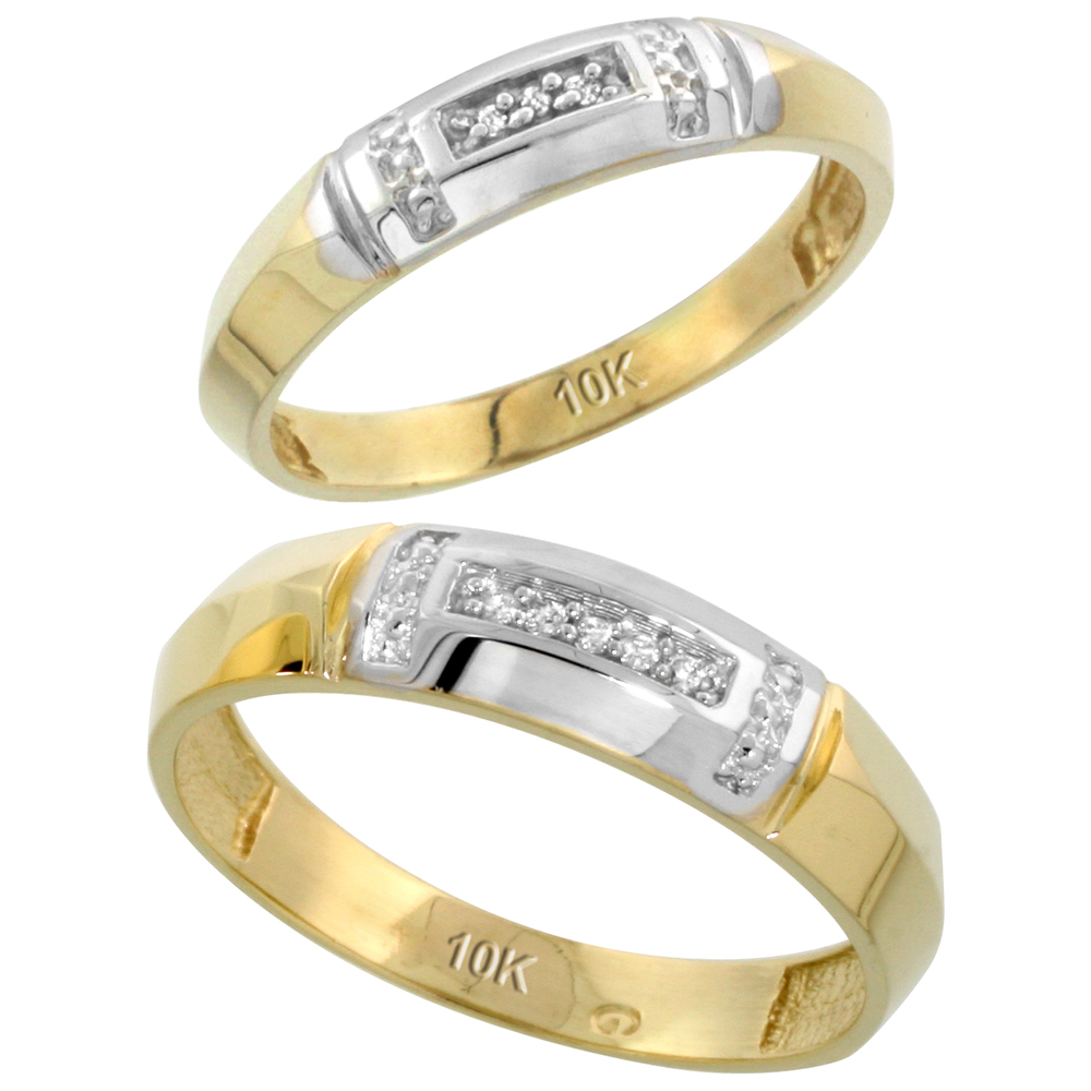 10k Yellow Gold Diamond Wedding Rings Set for him 5.5 mm and her 4 mm 2-Piece 0.05 cttw Brilliant Cut, ladies sizes 5 � 10, mens sizes 8 - 14