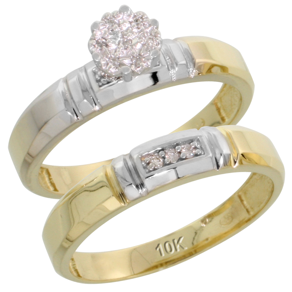 10k Yellow Gold Diamond Engagement Ring Set 2-Piece 0.07 cttw Brilliant Cut, 5/32 inch 4mm wide