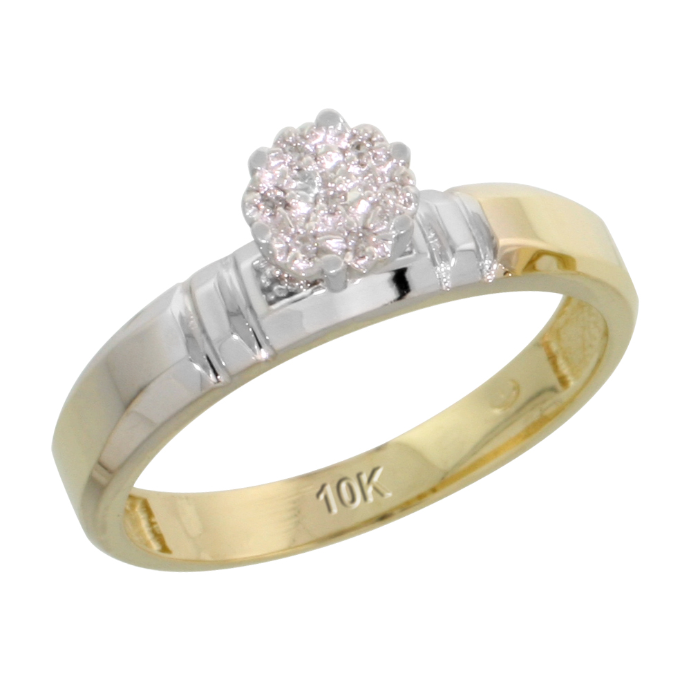 10k Yellow Gold Diamond Engagement Ring 0.05 cttw Brilliant Cut, 5/32 inch 4mm wide