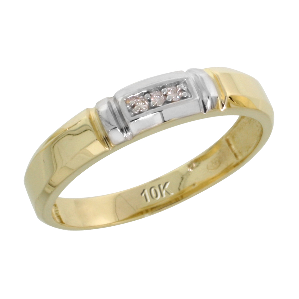 10k Yellow Gold Ladies Diamond Wedding Band Ring 0.02 cttw Brilliant Cut, 5/32 inch 4mm wide