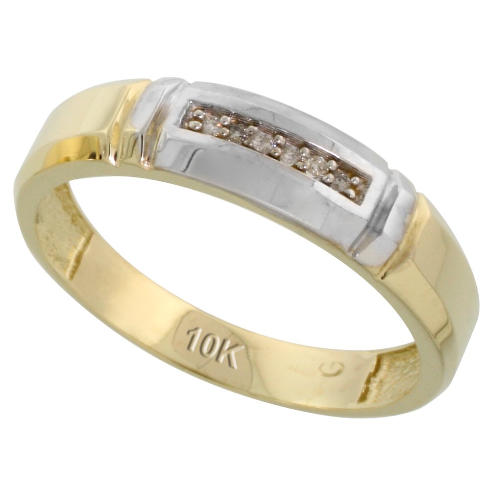 10k Yellow Gold Mens Diamond Wedding Band Ring 0.03 cttw Brilliant Cut, 7/32 inch 5.5mm wide
