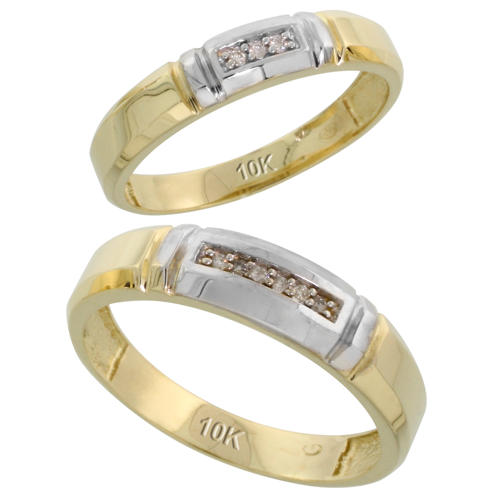10k Yellow Gold Diamond Wedding Rings Set for him 5.5 mm and her 4 mm 2-Piece 0.05 cttw Brilliant Cut, ladies sizes 5 � 10, mens sizes 8 - 14