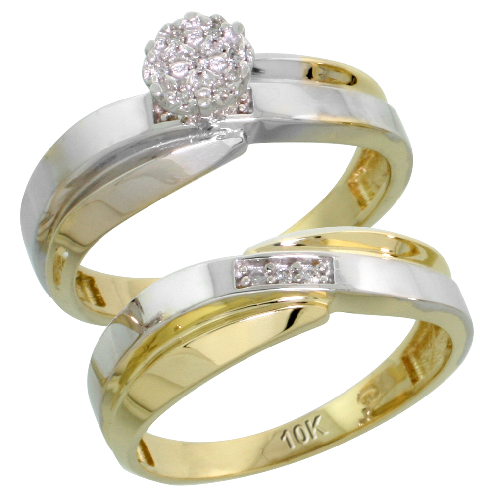 10k Yellow Gold Diamond Engagement Ring Set 2-Piece 0.07 cttw Brilliant Cut, 1/4 inch 6mm wide