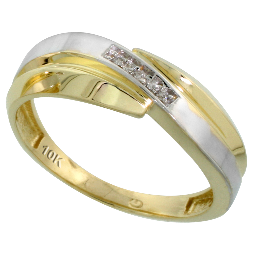 10k Yellow Gold Mens Diamond Wedding Band Ring 0.03 cttw Brilliant Cut, 9/32 inch 7mm wide