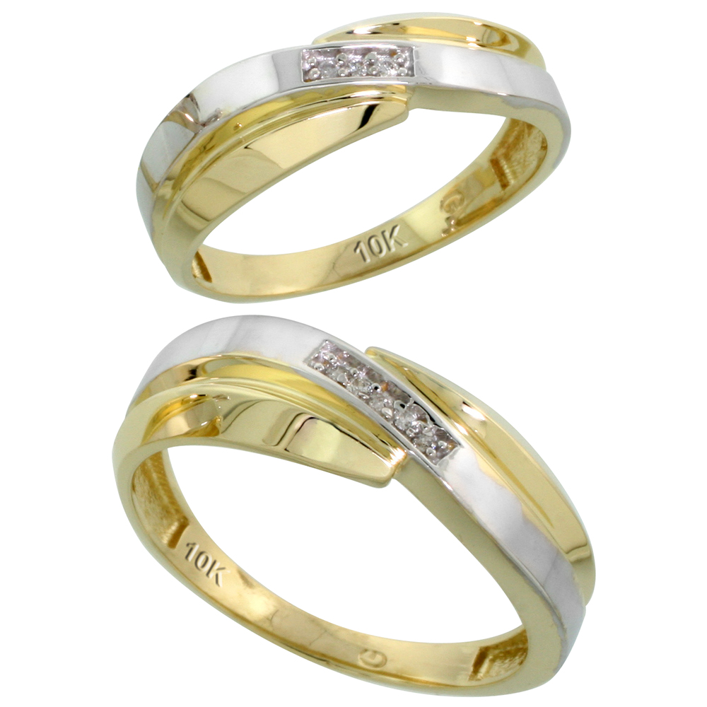 10k Yellow Gold Diamond Wedding Rings Set for him 7 mm and her 6 mm 2-Piece 0.05 cttw Brilliant Cut, ladies sizes 5 � 10, mens sizes 8 - 14