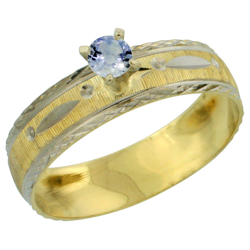 10k Gold Ladies' Solitaire 0.25 Carat Light Blue Sapphire Engagement Ring Diamond-cut Pattern Rhodium Accent, 3/16 in. (4.5mm) w