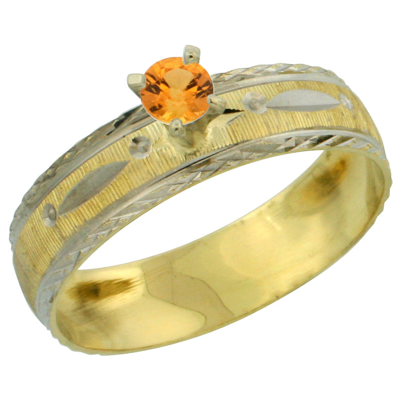 10k Gold Ladies' Solitaire 0.25 Carat Orange Sapphire Engagement Ring Diamond-cut Pattern Rhodium Accent, 3/16 in. (4.5mm) wide,