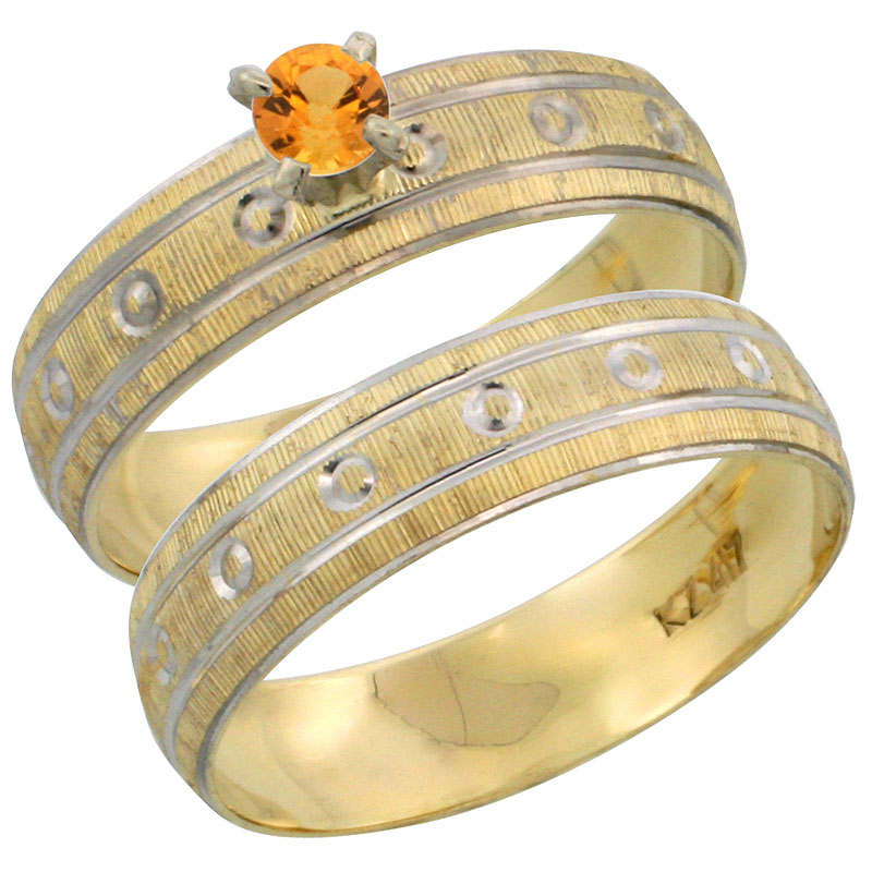 10k Gold Ladies' 2-Piece 0.25 Carat Orange Sapphire Engagement Ring Set Diamond-cut Pattern Rhodium Accent, 3/16 in. (4.5mm) wide, Sizes 5 - 10