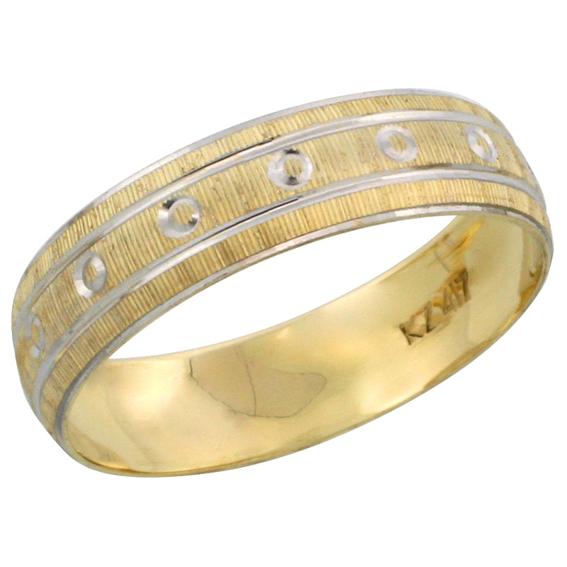 10k Gold Ladies' Wedding Band Ring Diamond-cut Pattern Rhodium Accent, 3/16 in. (4.5mm) wide, Sizes 5 - 10