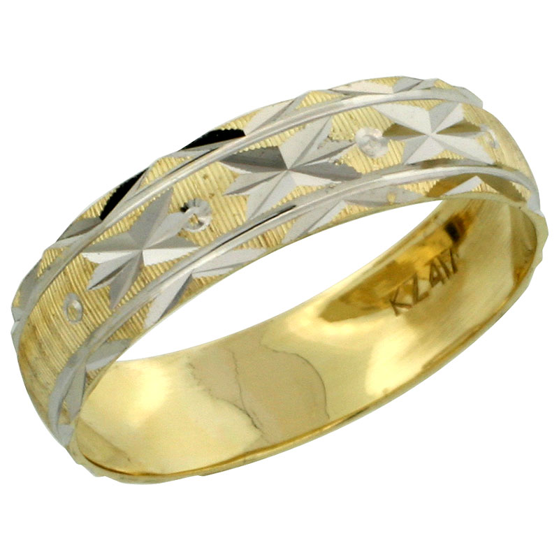 10k Gold Ladies' Wedding Band Ring Diamond-cut Pattern Rhodium Accent, 3/16 in. (4.5mm) wide, Sizes 5 - 10