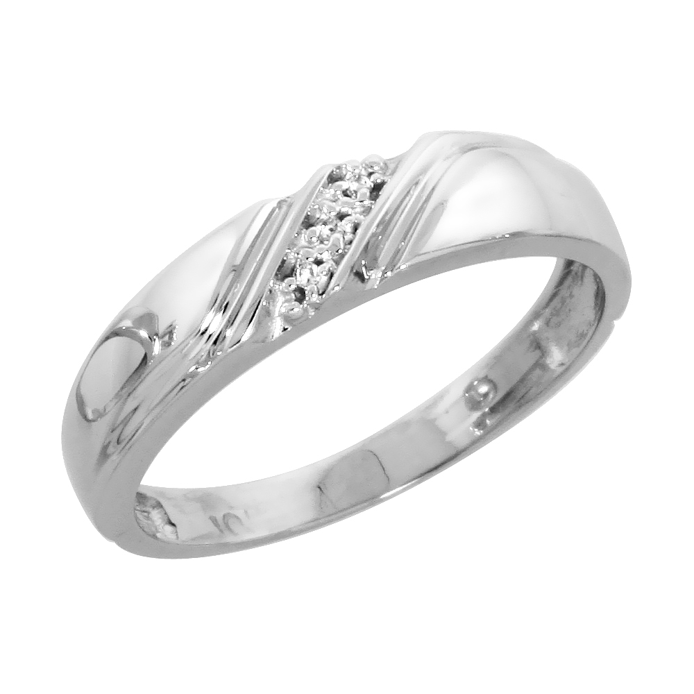 10k White Gold Ladies Diamond Wedding Band Ring 0.02 cttw Brilliant Cut, 3/16 inch 4.5mm wide