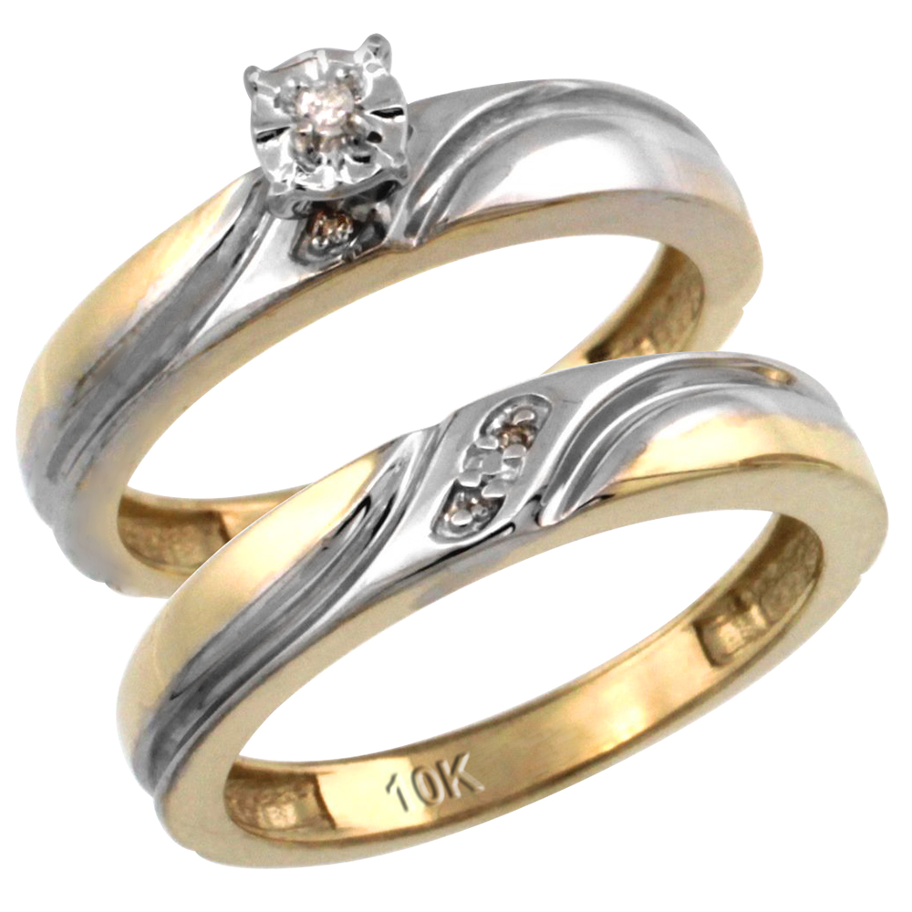 14k Gold 2-Pc Diamond Engagement Ring Set w/ 0.043 Carat Brilliant Cut Diamonds, 5/32 in. (4mm) wide