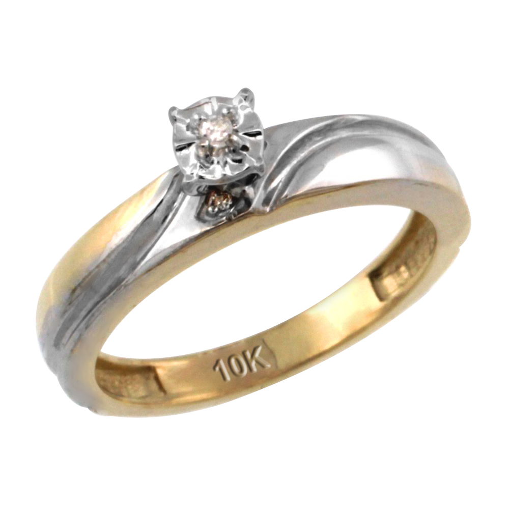 14k Gold Diamond Engagement Ring w/ 0.03 Carat Brilliant Cut Diamonds, 5/32 in. (4mm) wide