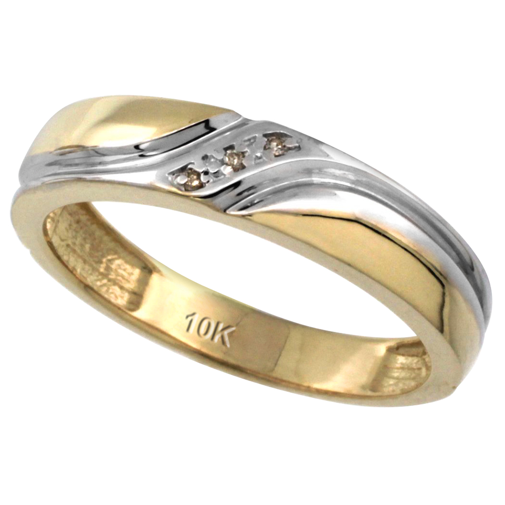 14k Gold Men's Diamond Wedding Ring Band, w/ 0.019 Carat Brilliant Cut Diamonds, 3/16 in. (5mm) wide
