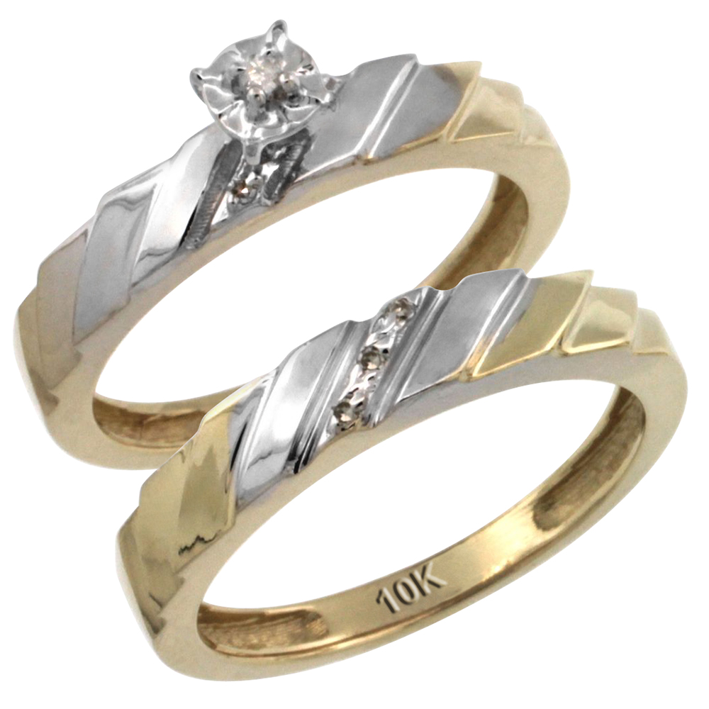 14k Gold 2-Pc Diamond Engagement Ring Set w/ 0.049 Carat Brilliant Cut Diamonds, 5/32 in. (4mm) wide