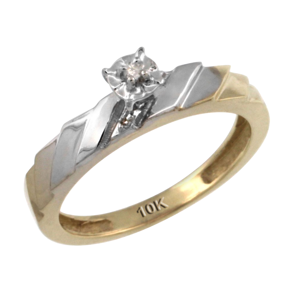 10k Gold Diamond Engagement Ring w/ 0.03 Carat Brilliant Cut Diamonds, 5/32 in. (4mm) wide