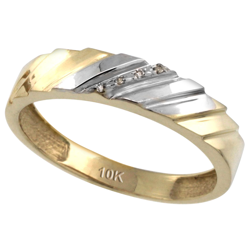 14k Gold Men's Diamond Wedding Ring Band, w/ 0.026 Carat Brilliant Cut Diamonds, 3/16 in. (5mm) wide