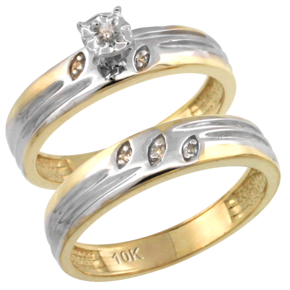 14k Gold 2-Pc Diamond Engagement Ring Set w/ 0.049 Carat Brilliant Cut Diamonds, 5/32 in. (4.5mm) wide
