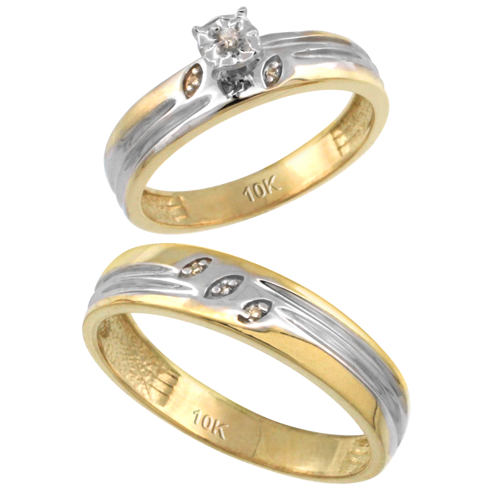 14k Gold 2-Pc Diamond Ring Set (4.5mm Engagement Ring &amp; 5mm Man&#039;s Wedding Band), w/ 0.056 Carat Brilliant Cut Diamonds