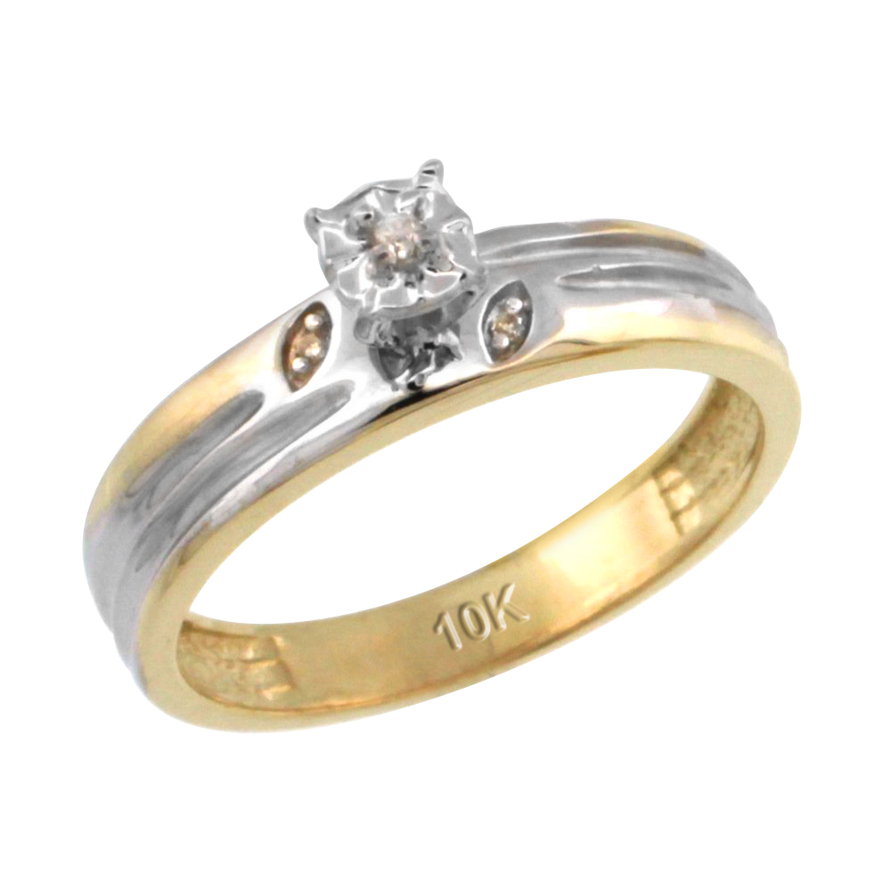 14k Gold Diamond Engagement Ring w/ 0.03 Carat Brilliant Cut Diamonds, 5/32 in. (4.5mm) wide