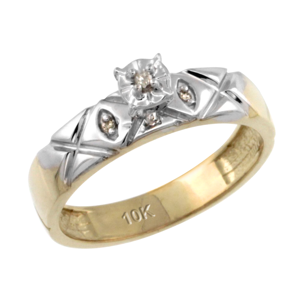 14k Gold Diamond Engagement Ring w/ 0.03 Carat Brilliant Cut Diamonds, 5/32 in. (4.5mm) wide