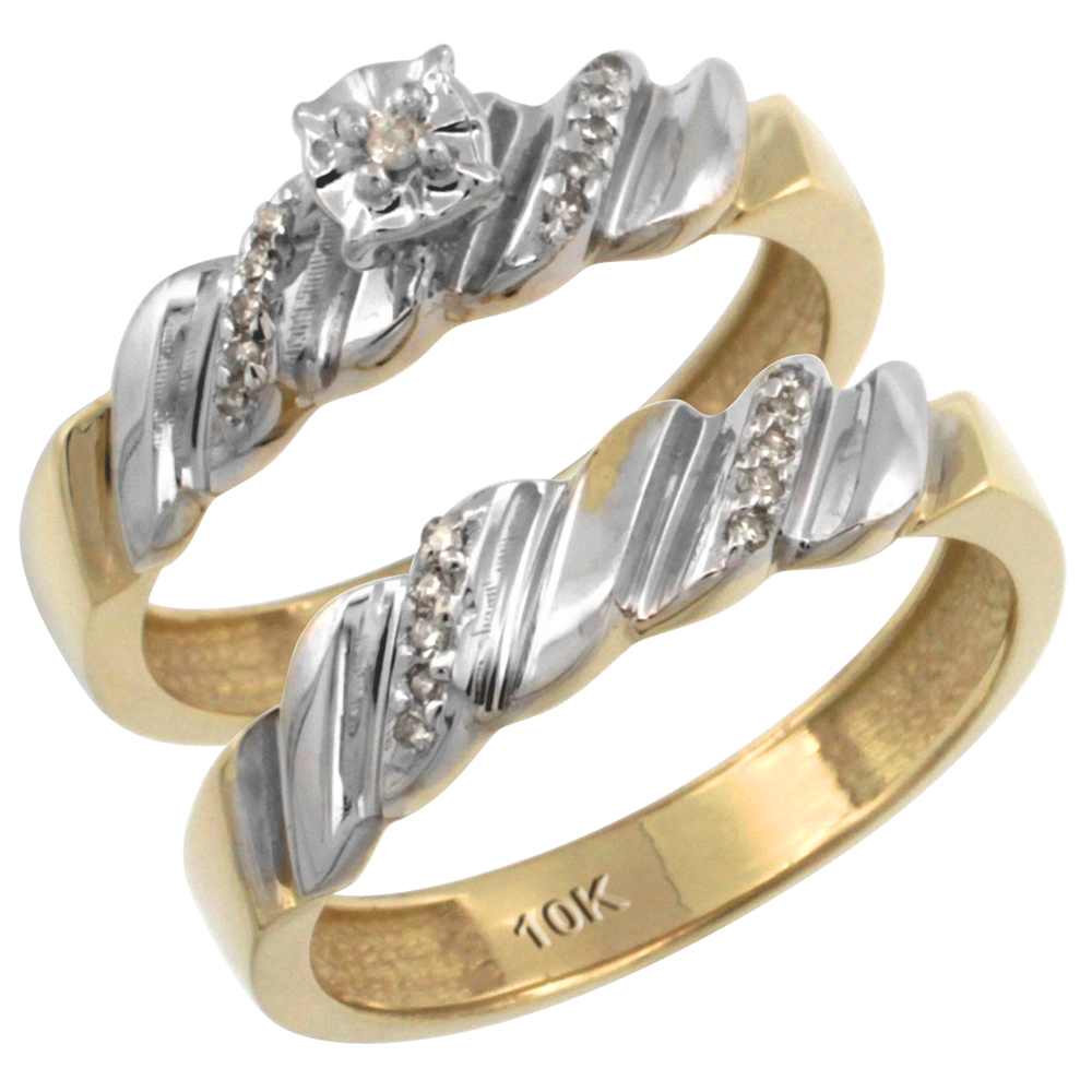 14k Gold 2-Pc Diamond Engagement Ring Set w/ 0.143 Carat Brilliant Cut Diamonds, 5/32 in. (5mm) wide