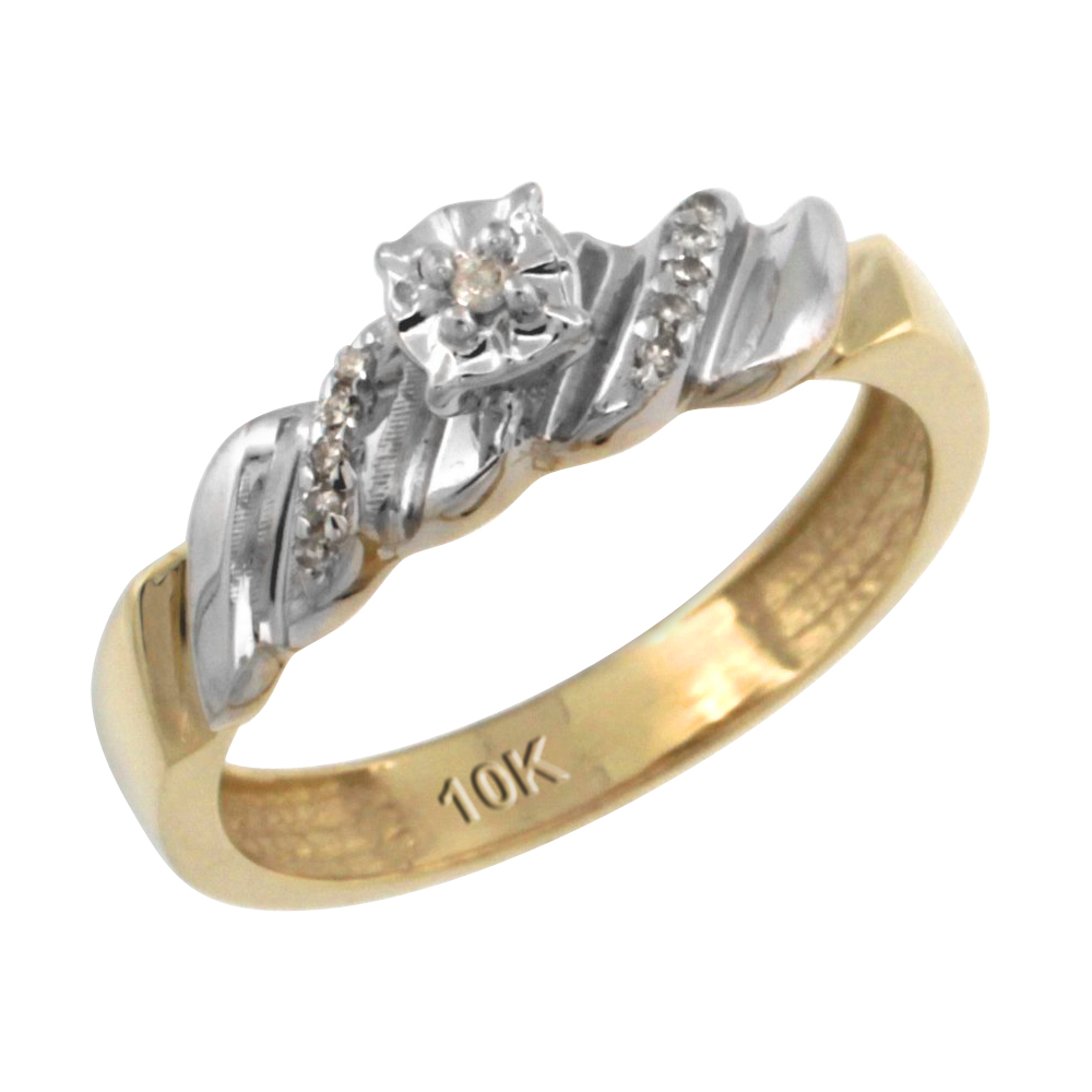 14k Gold Diamond Engagement Ring w/ 0.08 Carat Brilliant Cut Diamonds, 5/32 in. (5mm) wide