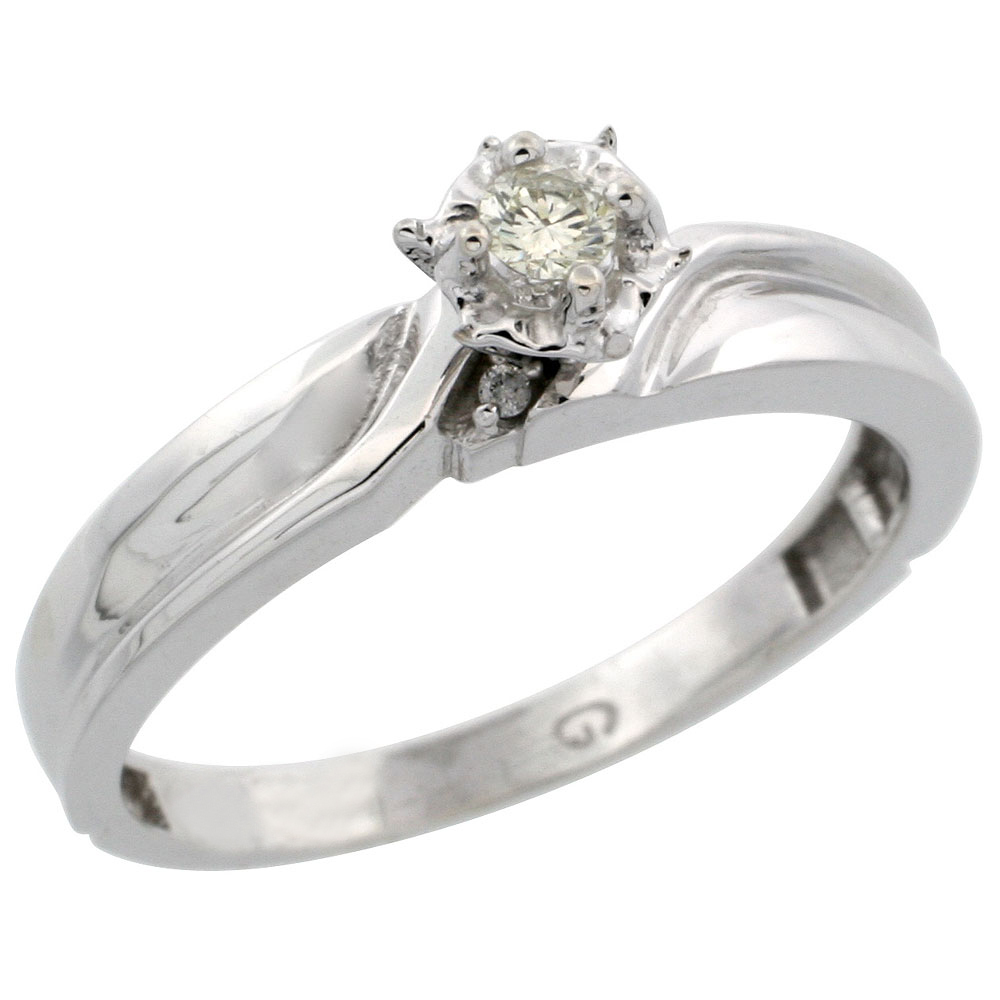 14k White Gold Diamond Engagement Ring w/ 0.11 Carat Brilliant Cut Diamonds, 3/16 in. (5mm) wide