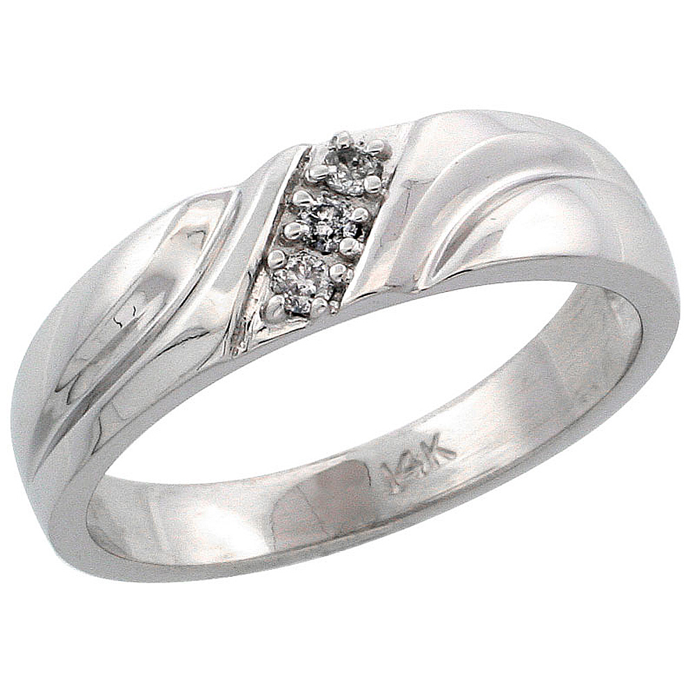 14k White Gold Ladies' Diamond Ring Band w/ 0.06 Carat Brilliant Cut Diamonds, 3/16 in. (5mm) wide