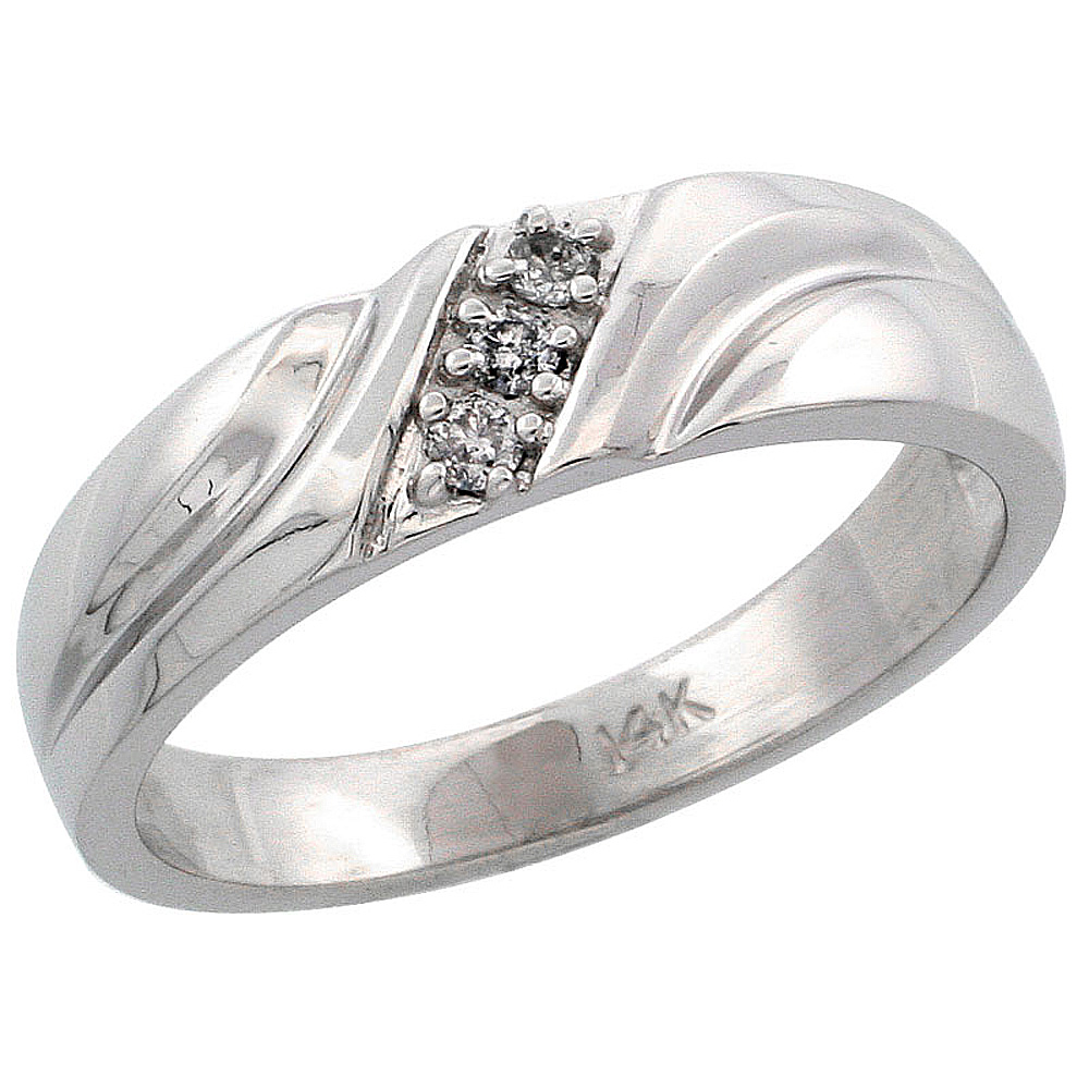 14k White Gold Ladies&#039; Diamond Ring Band w/ 0.06 Carat Brilliant Cut Diamonds, 3/16 in. (5mm) wide