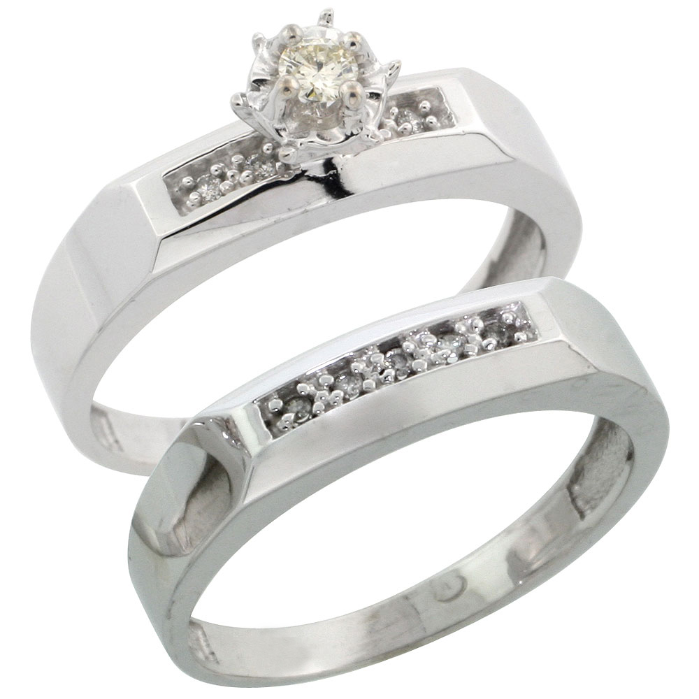 14k White Gold 2-Piece Diamond Engagement Ring Band Set w/ 0.35 Carat Brilliant Cut Diamonds, 3/16 in. (5mm) wide