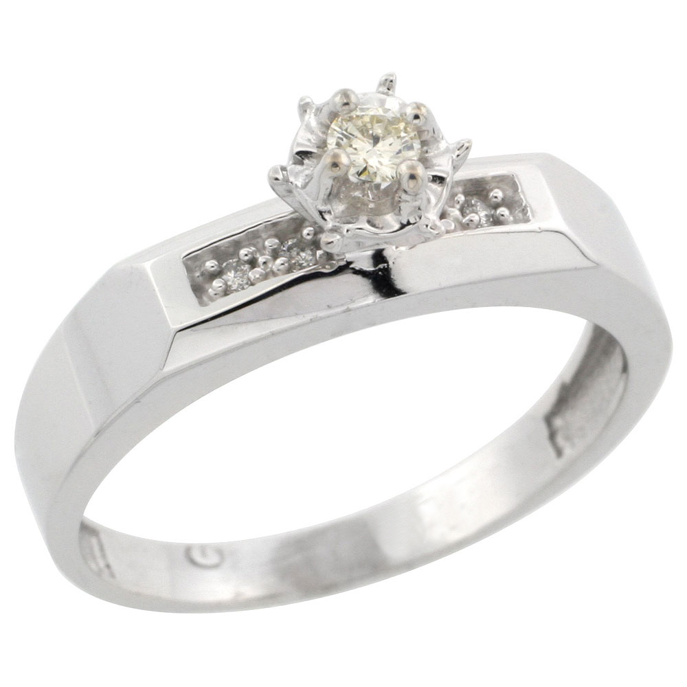 14k White Gold Diamond Engagement Ring w/ 0.20 Carat Brilliant Cut Diamonds, 3/16 in. (5mm) wide