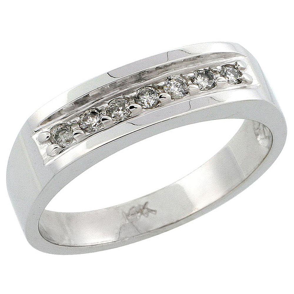 14k White Gold Ladies' Diamond Ring Band w/ 0.15 Carat Brilliant Cut Diamonds, 3/16 in. (5mm) wide