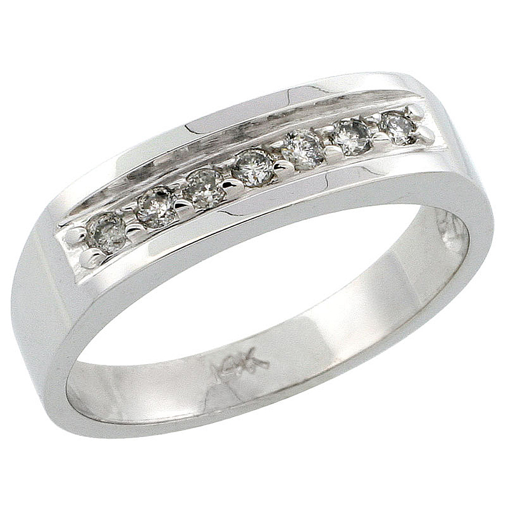 14k White Gold Ladies&#039; Diamond Ring Band w/ 0.15 Carat Brilliant Cut Diamonds, 3/16 in. (5mm) wide