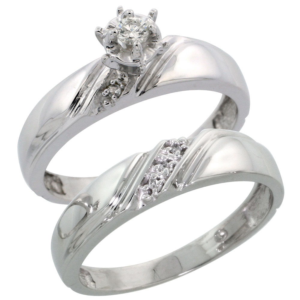 14k White Gold 2-Piece Diamond Engagement Ring Band Set w/ 0.17 Carat Brilliant Cut Diamonds, 3/16 in. (5mm) wide