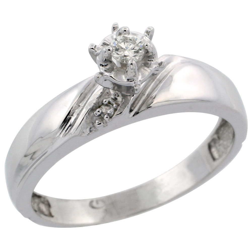14k White Gold Diamond Engagement Ring w/ 0.11 Carat Brilliant Cut Diamonds, 3/16 in. (5mm) wide