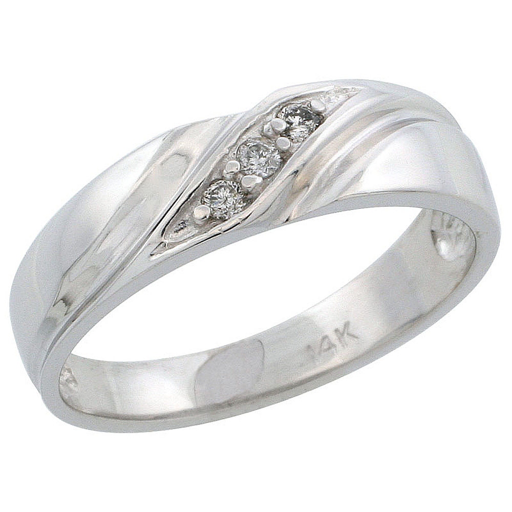 14k White Gold Ladies' Diamond Ring Band w/ 0.06 Carat Brilliant Cut Diamonds, 3/16 in. (5mm) wide