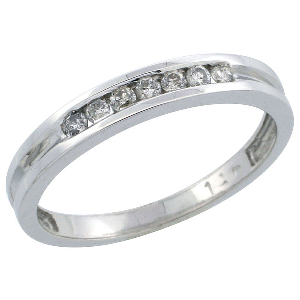 14k White Gold Ladies' Diamond Ring Band w/ 0.15 Carat Brilliant Cut Diamonds, 1/8 in. (3mm) wide