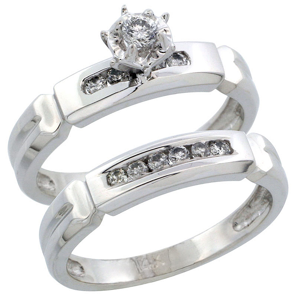 14k White Gold 2-Piece Diamond Engagement Ring Band Set w/ 0.24 Carat Brilliant Cut Diamonds, 5/32 in. (4mm) wide