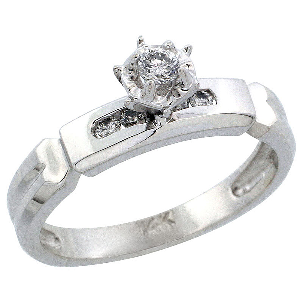 14k White Gold Diamond Engagement Ring w/ 0.14 Carat Brilliant Cut Diamonds, 5/32 in. (4mm) wide