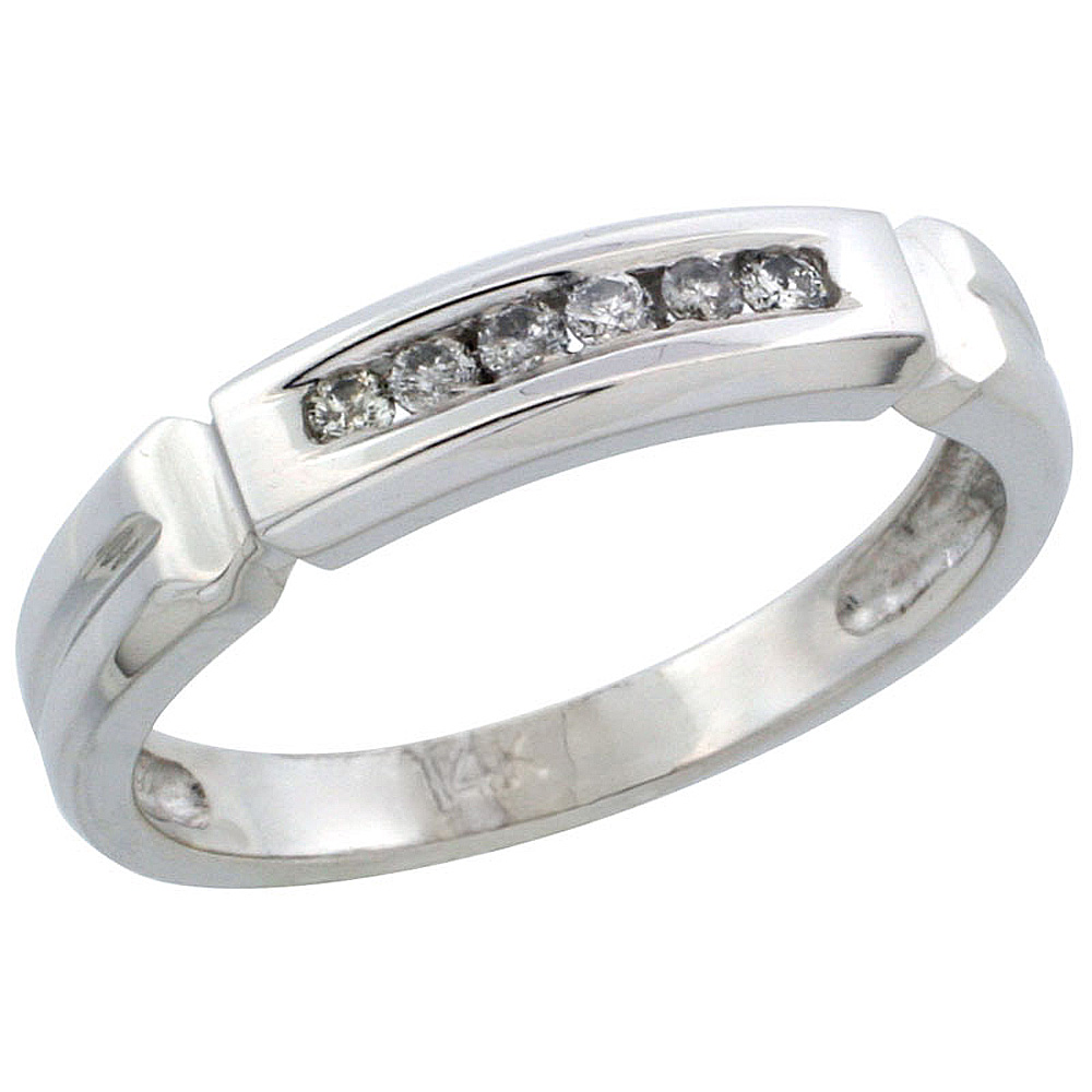 14k White Gold Ladies' Diamond Ring Band w/ 0.10 Carat Brilliant Cut Diamonds, 5/32 in. (4mm) wide