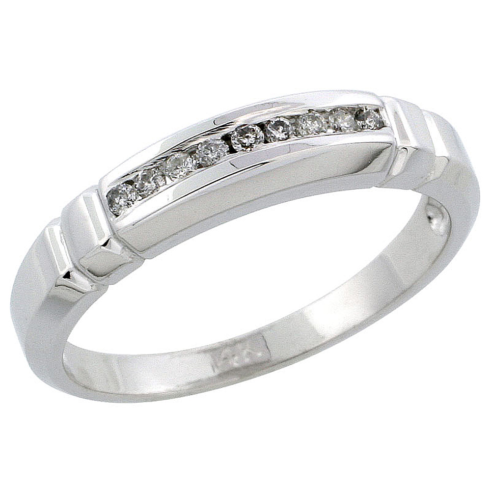 14k White Gold Ladies' Diamond Ring Band w/ 0.09 Carat Brilliant Cut Diamonds, 5/32 in. (4mm) wide