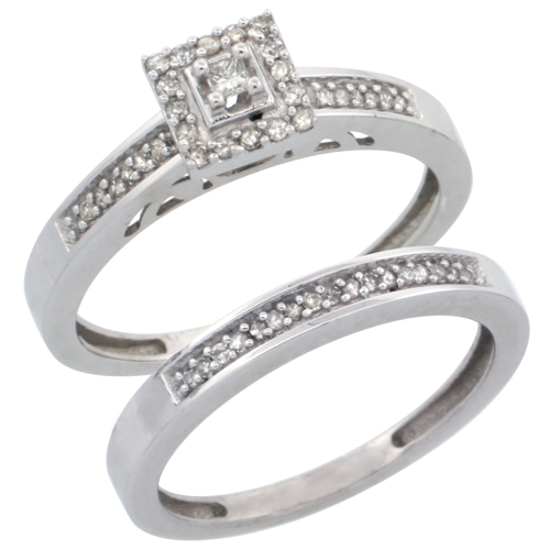 14k White Gold 2-Piece Diamond Engagement Ring Set, w/ 0.27 Carat Brilliant Cut Diamonds, 3/32 in. (2.5mm) wide