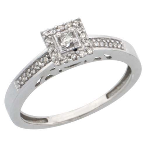 14k White Gold Diamond Engagement Ring, w/ 0.19 Carat Brilliant Cut Diamonds, 3/32 in. (2.5mm) wide