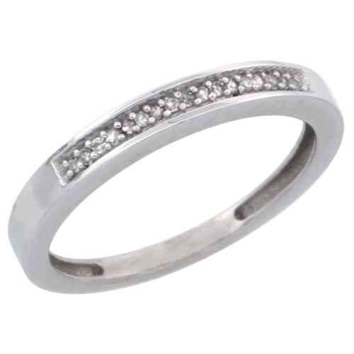 14k White Gold Ladies&#039; Diamond Band, w/ 0.08 Carat Brilliant Cut Diamonds, 3/32 in. (2.5mm) wide