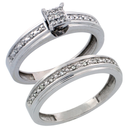 14k White Gold 2-Piece Diamond Engagement Ring Set, w/ 0.21 Carat Brilliant Cut Diamonds, 5/32 in. (4mm) wide