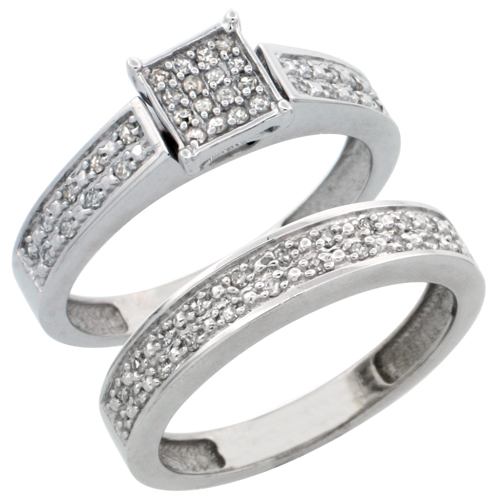 14k White Gold 2-Piece Diamond Engagement Ring Set, w/ 0.24 Carat Brilliant Cut Diamonds, 5/32 in. (4mm) wide