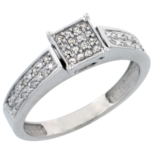 14k White Gold Diamond Engagement Ring, w/ 0.14 Carat Brilliant Cut Diamonds, 5/32 in. (4mm) wide